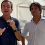 O prefeito Eduardo Paes, ao lado do deputado federal Pedro Paulo, anuncia, nas redes sociais, que vai publicar o decreto de desapropriação do terreno do Gasômetro para a construção do estádio do Flamengo