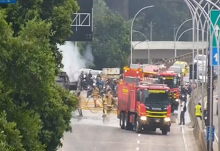 Ônibus pega fogo no Elevado Paulo de Frontin