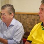 Jair Bolsonaro ao lado de Washington Reis na churrascaria Três Marias, antes do ato de pré-campanha de Netinho Reis em Duque de Caxias