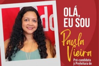 O card de Paula Vieira, a pré-candidata a prefeita que foi preterida pelo PCdoB de Iguaba Grande