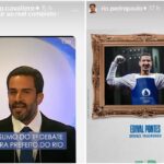 As postagens de Eduardo Cavaliere (à esquerda) e Pedro Paulo, nos stories do Instagram