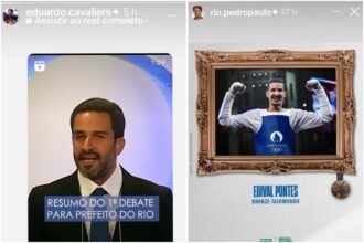 As postagens de Eduardo Cavaliere (à esquerda) e Pedro Paulo, nos stories do Instagram