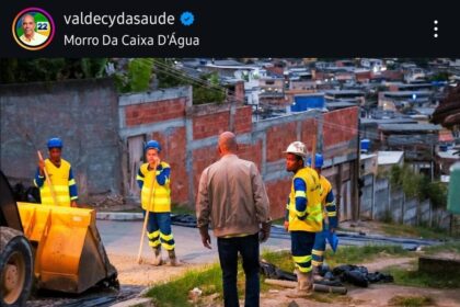 Em foto postada nas redes sociais, Valdecy da Saúde, candidato governista à Prefeitura de São João de Meriti, visita obras feitas pelo Instituto Rio Metrópole em ruas do município