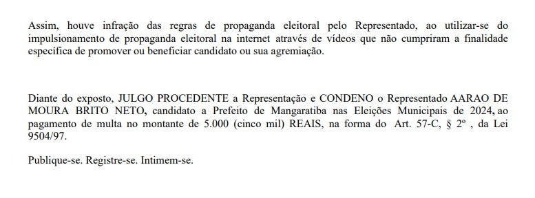 Aarão é multado em R$ 5 mil por impulsionar propaganda negativa