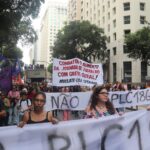 manifestantes protestam contra plc 186/2024 no centro do rio