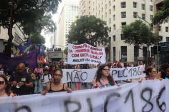 manifestantes protestam contra plc 186/2024 no centro do rio