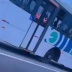 Ônibus é flagrado circulando sem uma das rodas na Avenida Brasil