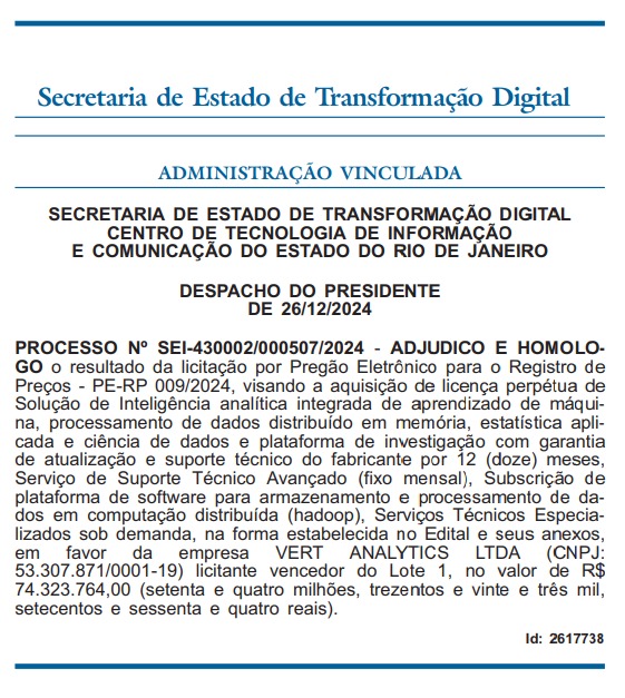 Milionária Secretaria de Transformação Digital finaliza licitação de até R$ 74,3 milhões