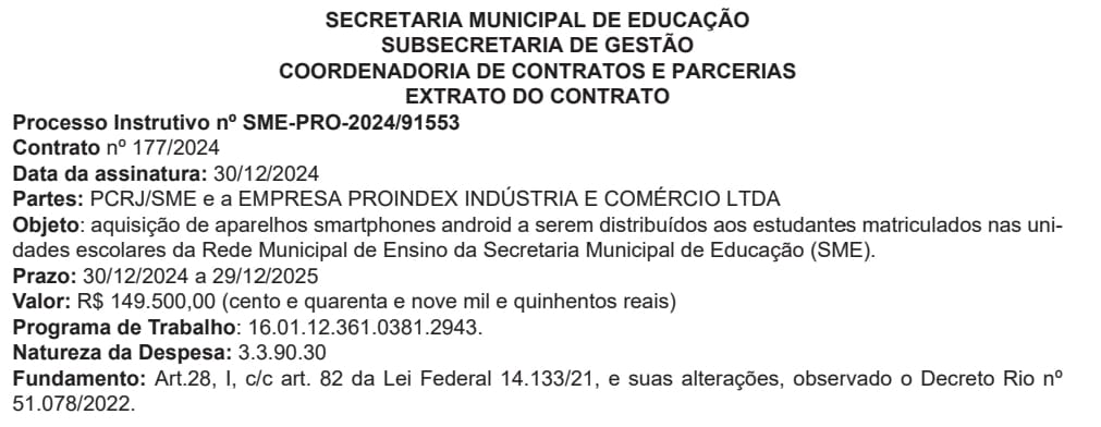 Prefeitura compra celulares para alunos por R$ 149 mil — uso é restrito por lei