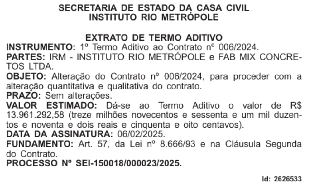 Aditivo faz contrato de pavimentação do Rio Metrópole subir para R$ 71,6 milhões