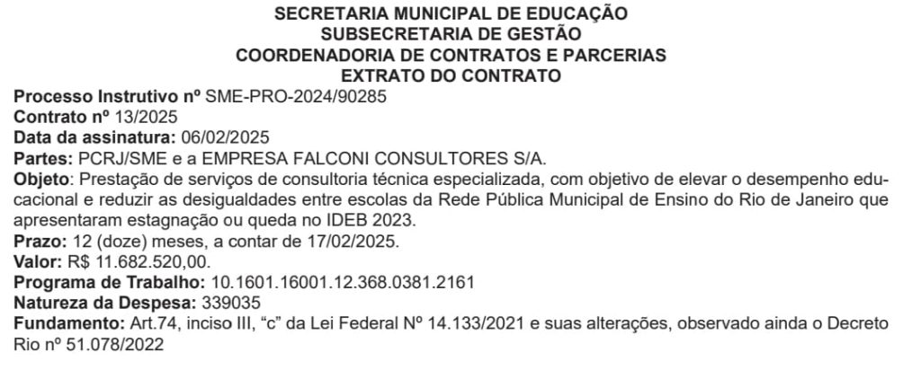 Prefeitura firma novo contrato de R$ 11,6 milhões para consultoria na educação