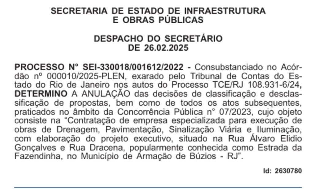 Tribunal de Contas anula desclassificação de empresa em licitação de R$ 30 milhões