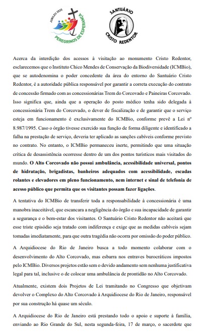 Treta: Santuário sobe o tom contra ICMBio após fechamento do Cristo Redentor