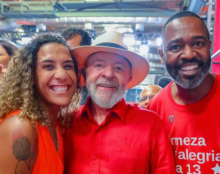 Anielle Franco e Tiago Santana com o presidente Lula: presidente do PT no Rio foi nomeado no ministério da irmã de Marielle Franco