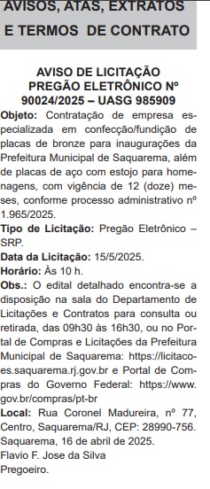 Saquarema vai comprar placas para inaugurações e homenagens por até R$ 232 mil 62 WhatsApp Image 2025 04 22 at 11.34.56
