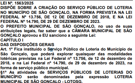 O tigrinho do capitão rugiu: lei que cria a loteria municipal de São Gonçalo já está valendo 62 Captura de tela 2025 05 14 151258