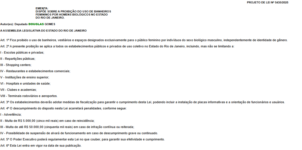 Projeto na Alerj quer proibir pessoas trans de usar banheiros femininos 62 Captura de tela 2025 05 23 101137