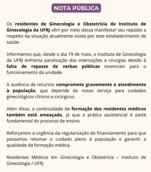 Instituto de Ginecologia da UFRJ enfrenta paralisações por falta de verba pública 62 Captura de tela 2025 05 23 130838