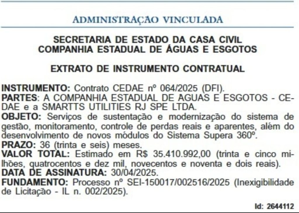 Cedae firma contrato de R$ 35,4 milhões, sem licitação, para o sistema Supera 360º 62 Imagem do WhatsApp de 2025 05 14 as 13.40.52 95d8ff08