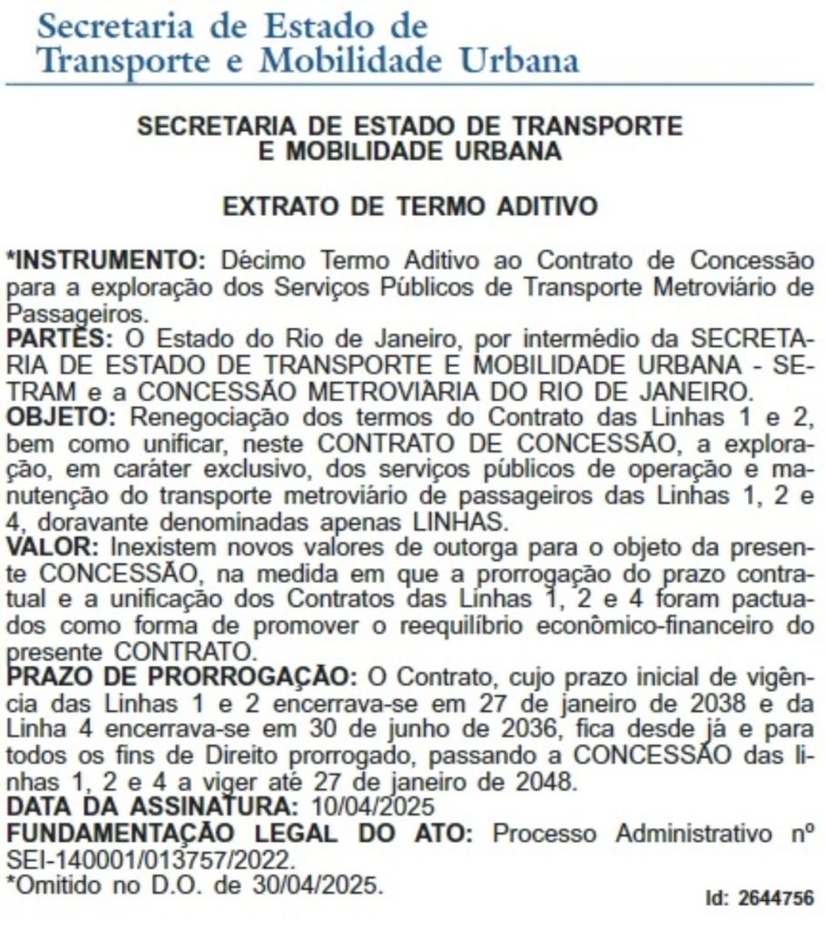 Estado prorroga concessão do metrô até 2048 62 WhatsApp Image 2025 05 08 at 08.59.39