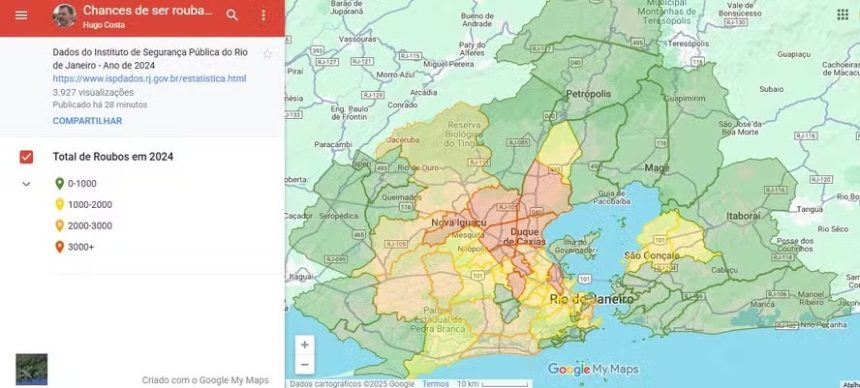 Alerta no mapa: risco de assalto alto… exceto onde moram os ricos
