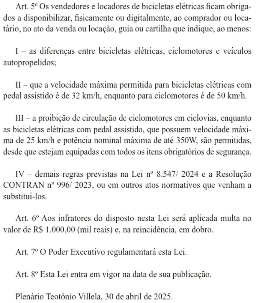Vereador apresenta lei para proibir alteração no limite de velocidade de bicicletas elétricas 63 WhatsApp Image 2025 05 12 at 10.32.05 1 1
