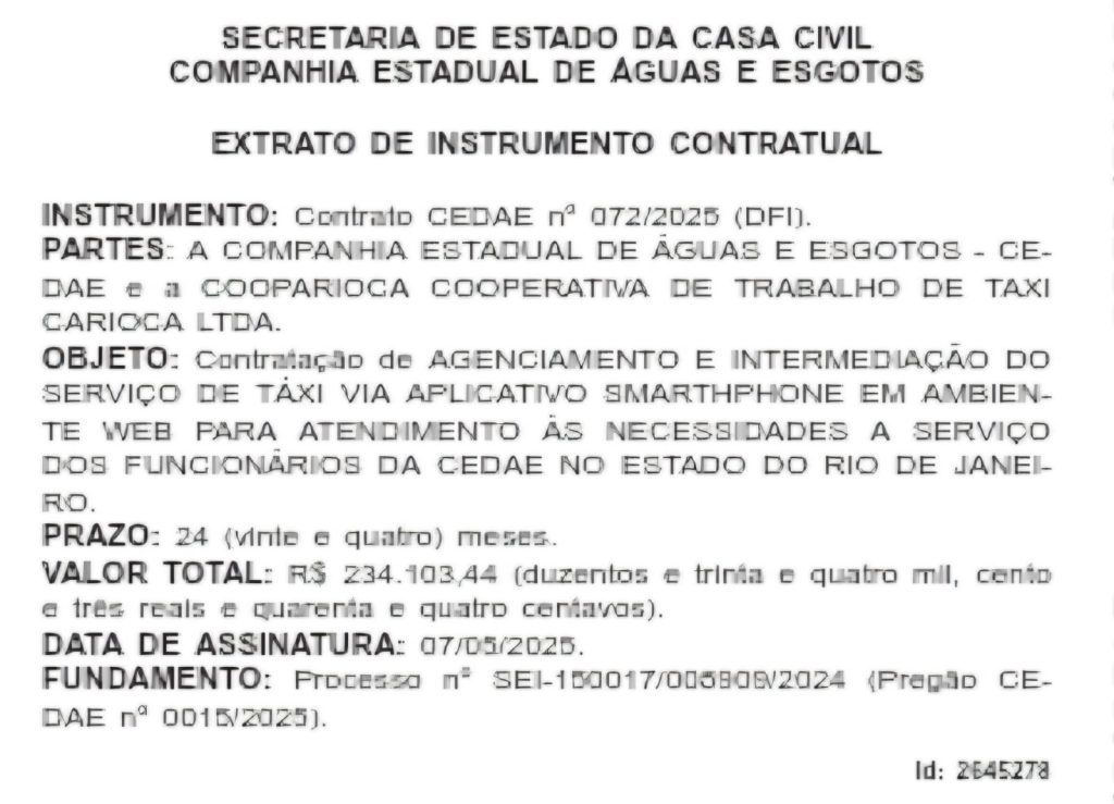 Cedae vai de táxi: estatal separa R$ 234 mil para o funcionário não andar de ônibus 62 WhatsApp Image 2025 05 14 at 14.44.30