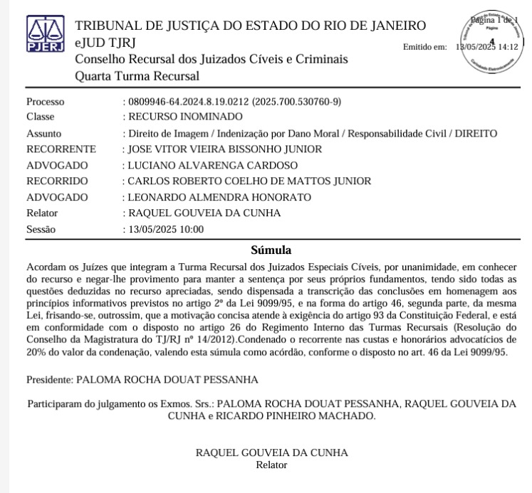 Vitor Junior perde recurso e terá que indenizar Carlos Jordy em R$ 10 mil 62 WhatsApp Image 2025 05 16 at 18.12.55