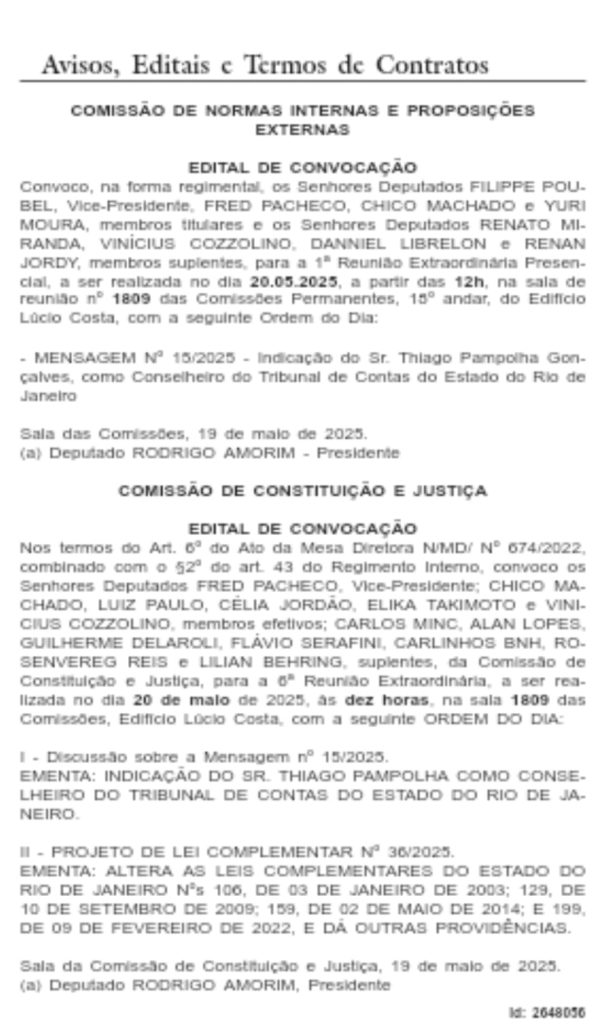 Convocação para a sabatina de Thiago Pampolha é publicada no Diário Oficial; reunião será às 12h desta terça-feira 62 WhatsApp Image 2025 05 19 at 18.35.55