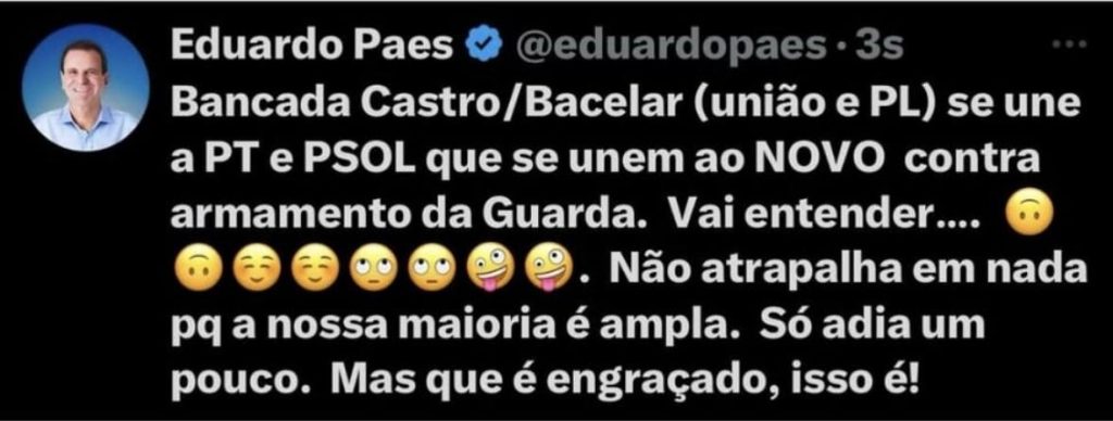 Paes: 'bancada Castro/Bacellar se une a PT, PSOL e Novo contra o armamento da Guarda' 62 WhatsApp Image 2025 05 22 at 18.12.36