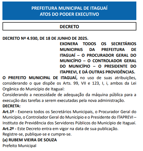 De volta à prefeitura, Dr. Rubão demite toda a equipe de Haroldinho em Itaguaí 62 Captura de tela 2025 06 20 112315
