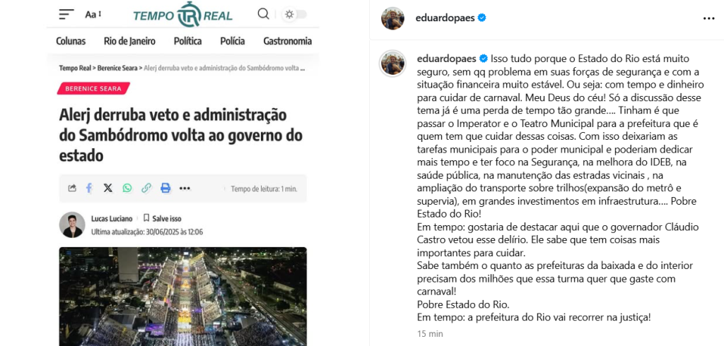 Paes reage à derrubada de veto sobre o Sambódromo e ataca base de Castro na Alerj 62 Captura de tela 2025 06 30 124051