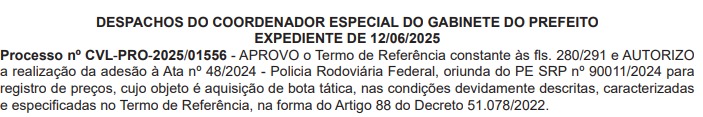 Paes autoriza compra de munições, algemas e uniformes para divisão armada da Guarda 67 Imagem do WhatsApp de 2025 06 16 as 08.19.21 bdf4087d