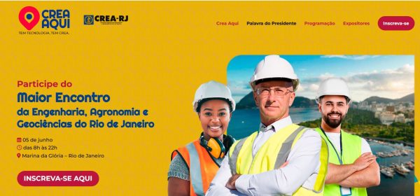 O cartaz do CREA AQUI, o maior evento das engenharias, da agronomia e do estado, que vai acontecer nesta quinta-feira (5), na Marina da Glória