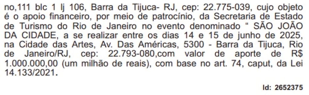 Olha o milhão… é verdade! Estado libera rico patrocínio para São João na Barra da Tijuca 63 WhatsApp Image 2025 06 05 at 11.06.29