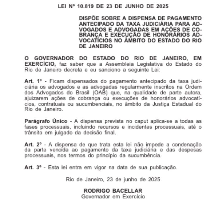 Nova lei libera advogados do pagamento antecipado da taxa judiciária no Rio 62 WhatsApp Image 2025 06 23 at 16.07.34