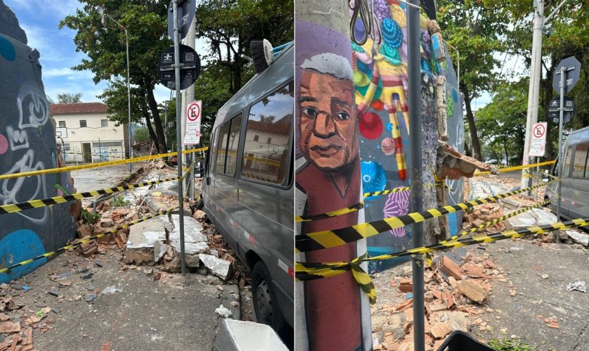 O muro desabado do Colégio de Aplicação da Universidade Federal do Rio de Janeiro (UFRJ), na Lagoa: Mais mais uma prova da ausência de manutenção e conservação dos prédios, principalmente os públicos