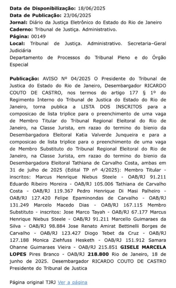 Tribunal de Justiça divulga lista de inscritos para vaga de juiz do TRE 62 WhatsApp Image 2025 06 25 at 17.43.03