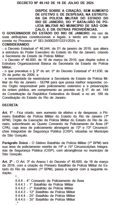Governo do estado cria novo batalhão da Polícia Militar em São Gonçalo 62 Captura de tela 2025 07 17 083322