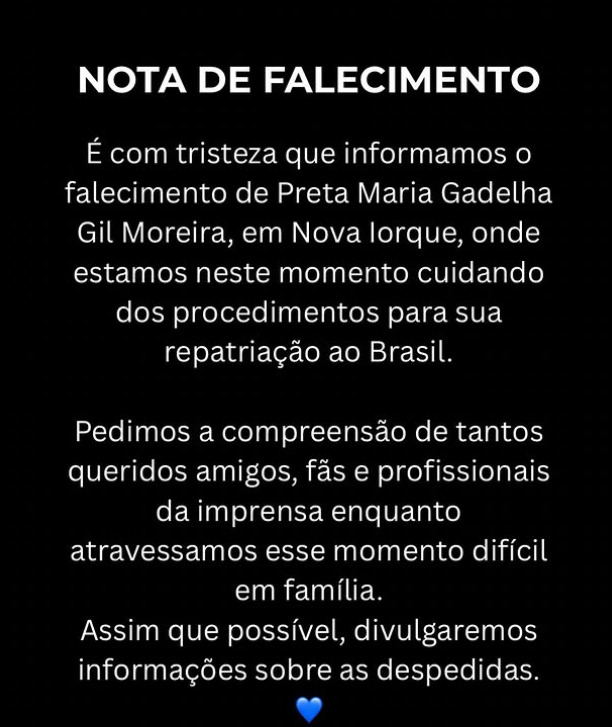 Governo do Rio e prefeitura decretam luto oficial de três dias pela morte de Preta Gil 64 Captura de tela 2025 07 21 081351