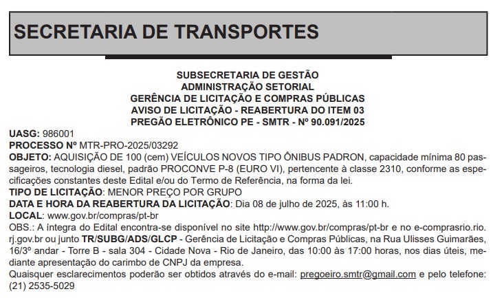 Menina dos olhos no transporte: Paes abre licitação de R$ 213 milhões na compra de 100 novos ônibus para o BRT 62 WhatsApp Image 2025 07 03 at 10.01.05