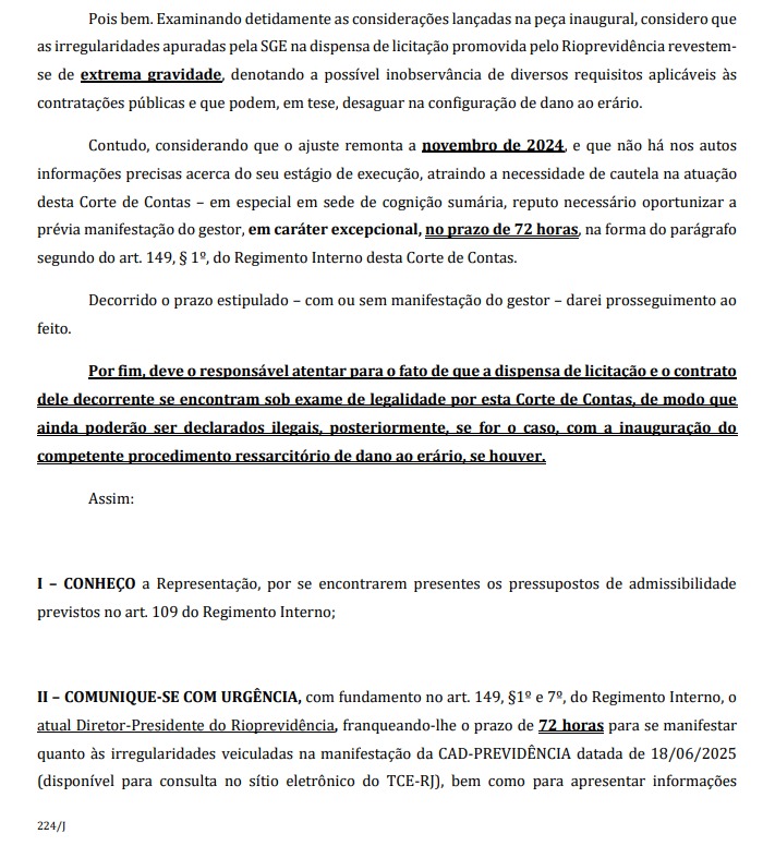 TCE vê indícios de irregularidades em contrato sem licitação de R$ 15 milhões do Rioprevidência 62 WhatsApp Image 2025 07 03 at 15.12.14