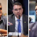 Flávio Bolsonaro (PL) entre Washington Reis (MDB) e Rodrigo Bacellar (União): o senador apontou os erros dos dois brigões e pediu ao governador Cláudio Castro (PL) que renomeasse o secretário demitido, restabelecendo sua autoridade
