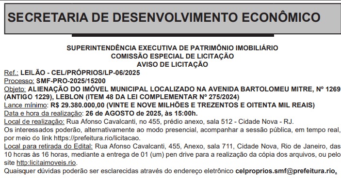 Terreno da prefeitura em área nobre do Leblon vai a leilão por R$ 29 milhões 63 Antiga sede a 3ª Gerência de Conservação do Rio vai a leilão por R$ 29 milhões