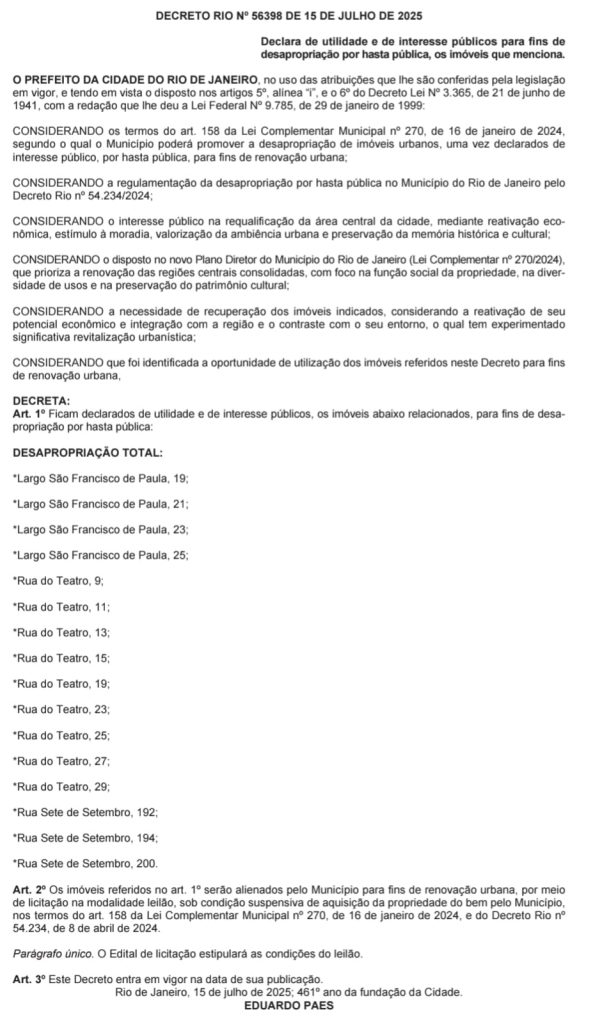 Prefeitura desapropria 16 imóveis na região do Largo São Francisco de Paula 62 Prefeitura desapropria 16 imóveis na região do Largo São Francisco de Paula