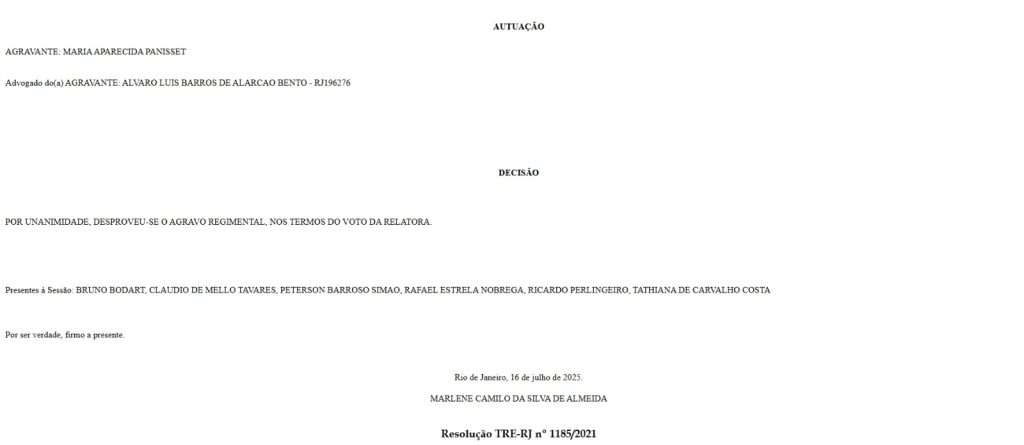 TRE mantém suspensos direitos políticos de Aparecida Panisset, ex-prefeita de São Gonçalo 62 TRE mantém suspensos direitos políticos de Aparecida Panisset, ex-prefeita de São Gonçalo