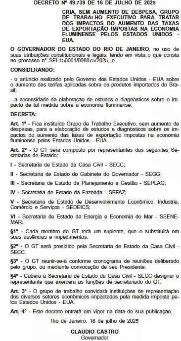 Estado do Rio cria grupo de trabalho para discutir 'tarifaço' de Trump ao Brasil 62 WhatsApp Image 2025 07 16 at 18.10.16
