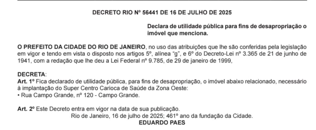 Paes desapropria terreno para construir o Super Centro de Saúde da Zona Oeste 63 WhatsApp Image 2025 07 17 at 06.34.54