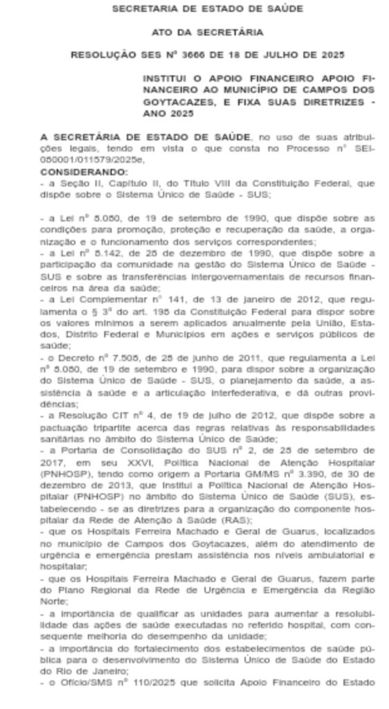 Governo do estado restabelece repasses financeiros à Saúde de Campos 62 WhatsApp Image 2025 07 21 at 10.09.58