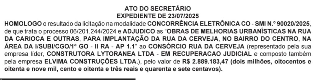 Primeiros goles: prefeitura libera R$ 2,8 milhões para implantação da Rua da Cerveja 63 WhatsApp Image 2025 07 24 at 15.45.47